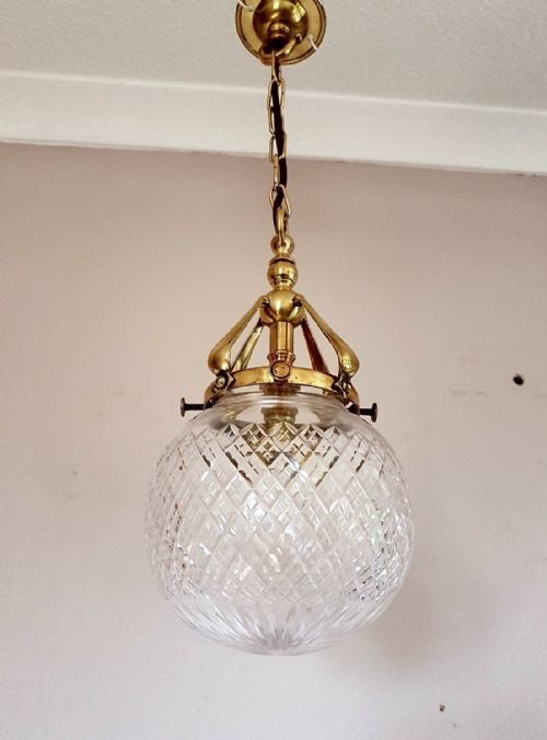 Edwardian C1900 Cut Crystal Globe Ceiling Lamp Light. Rewired. Original Gallery.