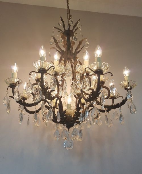 fig 2. Antique Birdcage 16 Arm Gilt Brass Crystal Chandelier