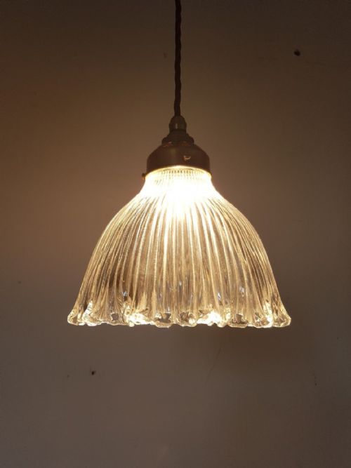 Edwardian Holophane Ceiling Lamp Light Fully Rewired
