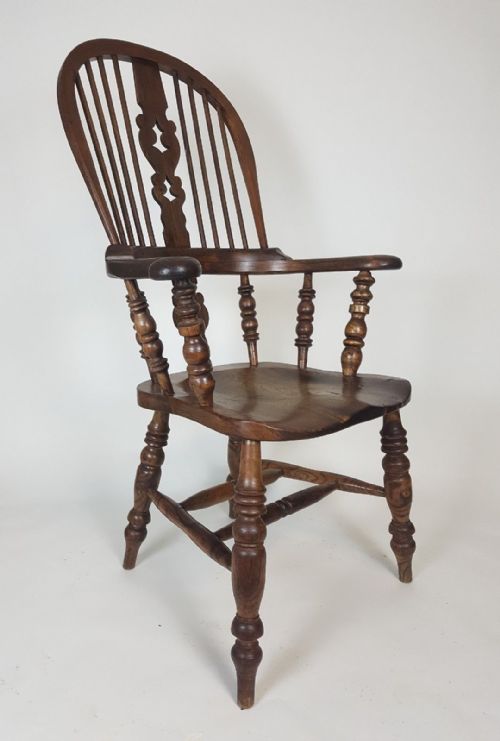 Victorian Broad Arm Windsor High Back Chair, Antique C1890.