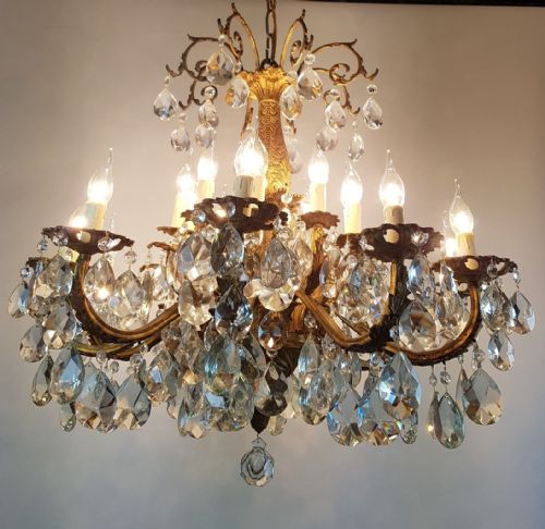 fig 2. Large c1900 20 Arm Gilt Brass Crystal Chandelier