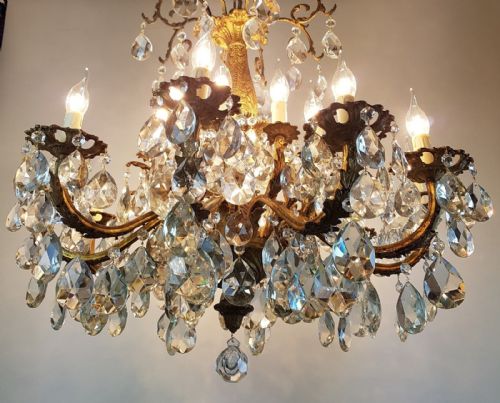 fig 3. Large c1900 20 Arm Gilt Brass Crystal Chandelier