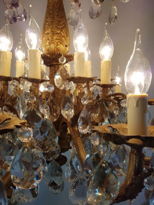 fig 4. Large c1900 20 Arm Gilt Brass Crystal Chandelier