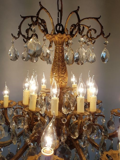 fig 5. Large c1900 20 Arm Gilt Brass Crystal Chandelier