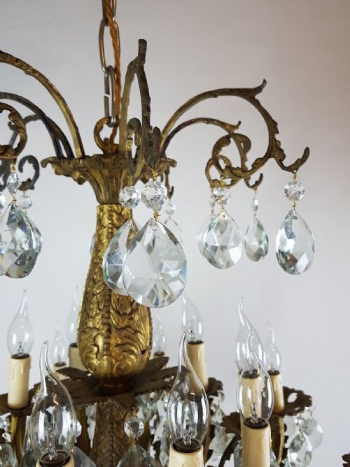 fig 8. Large c1900 20 Arm Gilt Brass Crystal Chandelier