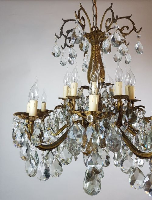 fig 9. Large c1900 20 Arm Gilt Brass Crystal Chandelier