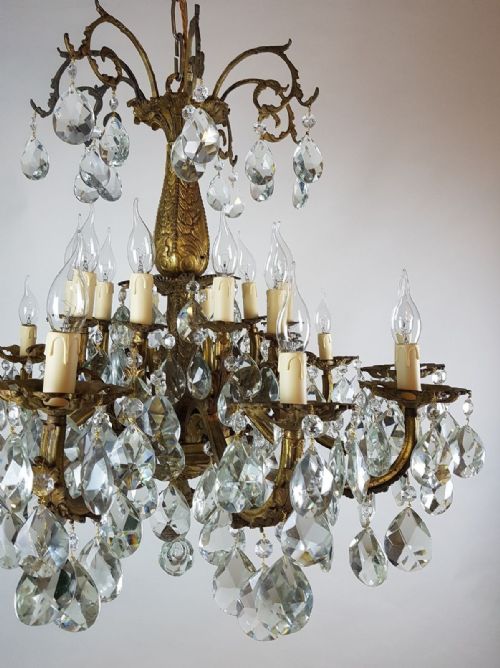 fig 10. Large c1900 20 Arm Gilt Brass Crystal Chandelier