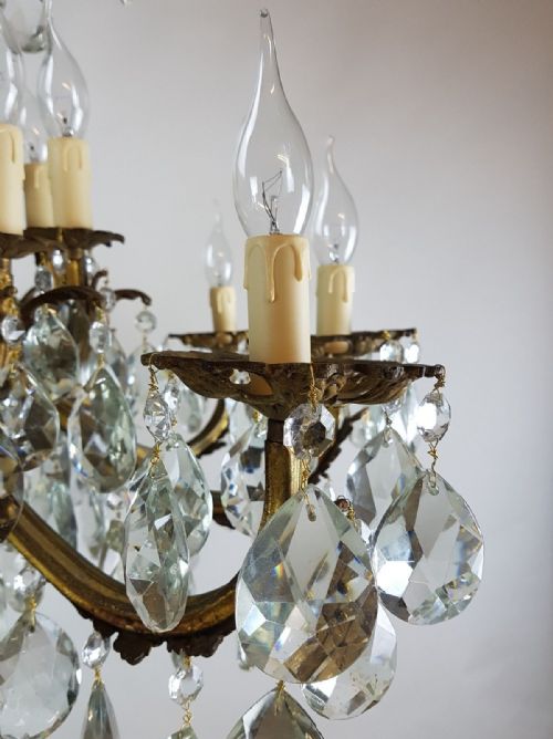 fig 11. Large c1900 20 Arm Gilt Brass Crystal Chandelier