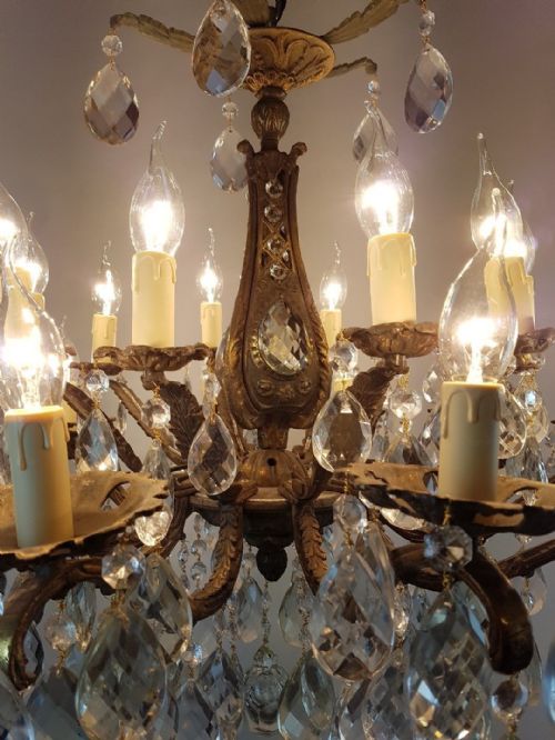 fig 3. c1910 20 Arm Gilt Brass Crystal Chandelier