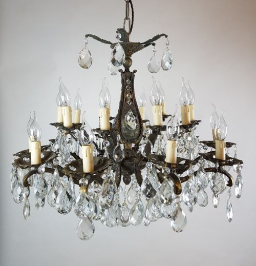 fig 4. c1910 20 Arm Gilt Brass Crystal Chandelier