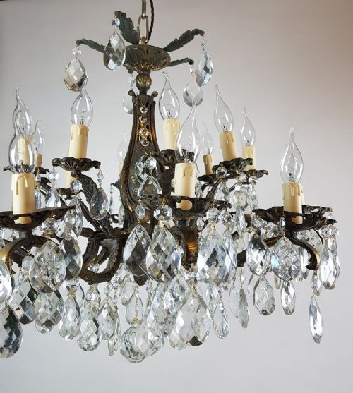 fig 5. c1910 20 Arm Gilt Brass Crystal Chandelier