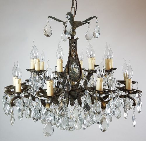 fig 6. c1910 20 Arm Gilt Brass Crystal Chandelier