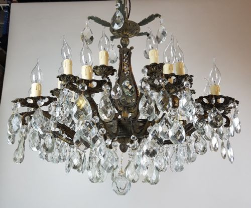 fig 7. c1910 20 Arm Gilt Brass Crystal Chandelier