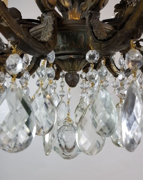 fig 9. c1910 20 Arm Gilt Brass Crystal Chandelier