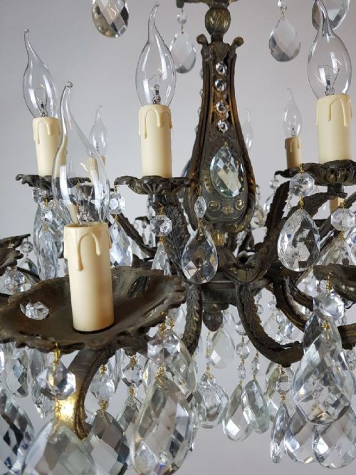 fig 10. c1910 20 Arm Gilt Brass Crystal Chandelier