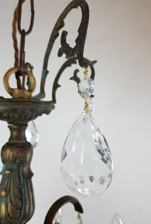 fig 8. French c1910 10 Arm Gilt Brass Crystal Birdcage Chandelier