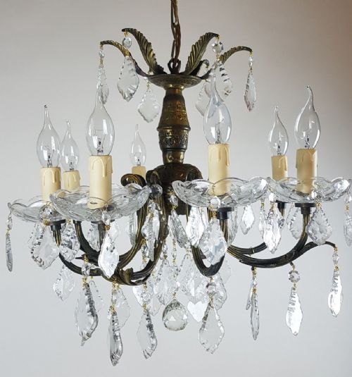 fig 6. Small c1920 8 Arm Gilt Brass Glass Chandelier