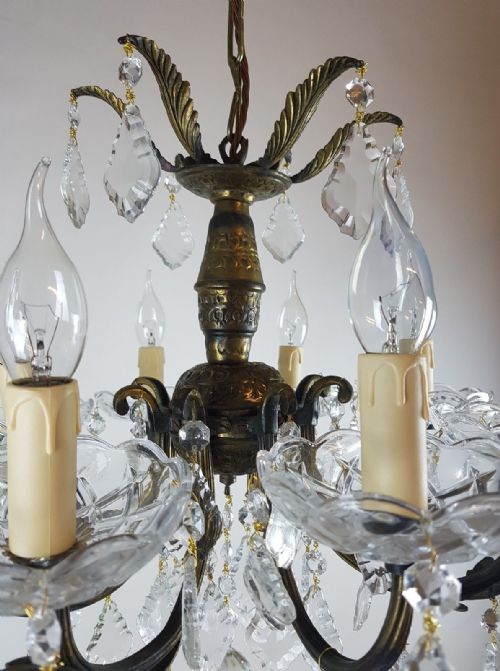 fig 7. Small c1920 8 Arm Gilt Brass Glass Chandelier