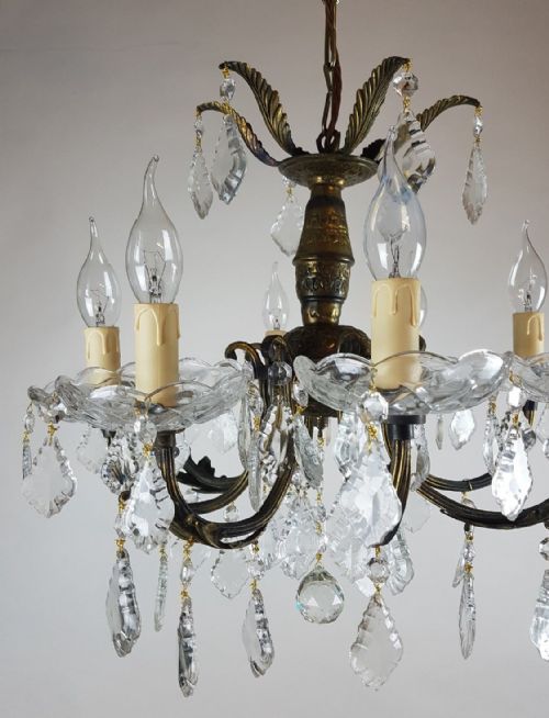 fig 8. Small c1920 8 Arm Gilt Brass Glass Chandelier