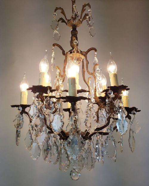 fig 2. c1910 12 Arm Gilt Brass Birdcage Chandelier