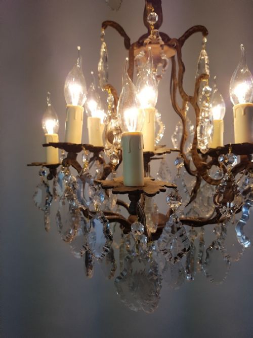 fig 3. c1910 12 Arm Gilt Brass Birdcage Chandelier