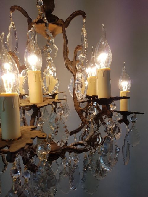 fig 4. c1910 12 Arm Gilt Brass Birdcage Chandelier