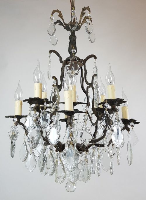 fig 5. c1910 12 Arm Gilt Brass Birdcage Chandelier