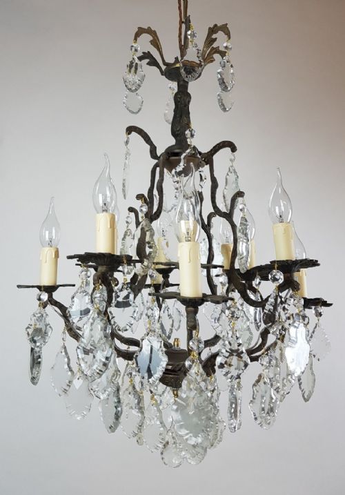 fig 6. c1910 12 Arm Gilt Brass Birdcage Chandelier