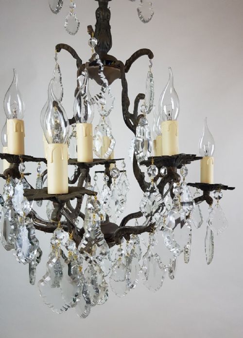 fig 7. c1910 12 Arm Gilt Brass Birdcage Chandelier