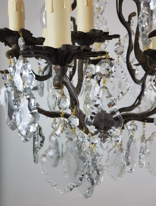 fig 9. c1910 12 Arm Gilt Brass Birdcage Chandelier