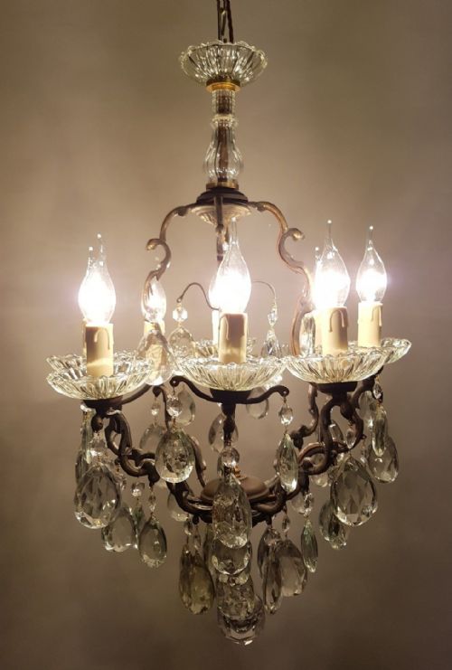 fig 2. French c1910 Small 8 Arm Gilt Brass Bag Chandelier