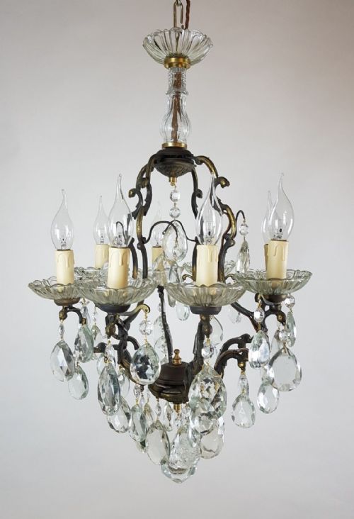 fig 3. French c1910 Small 8 Arm Gilt Brass Bag Chandelier