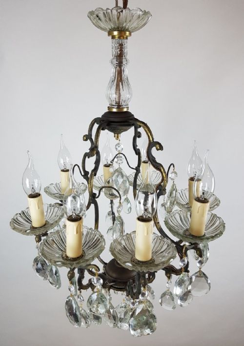 fig 4. French c1910 Small 8 Arm Gilt Brass Bag Chandelier