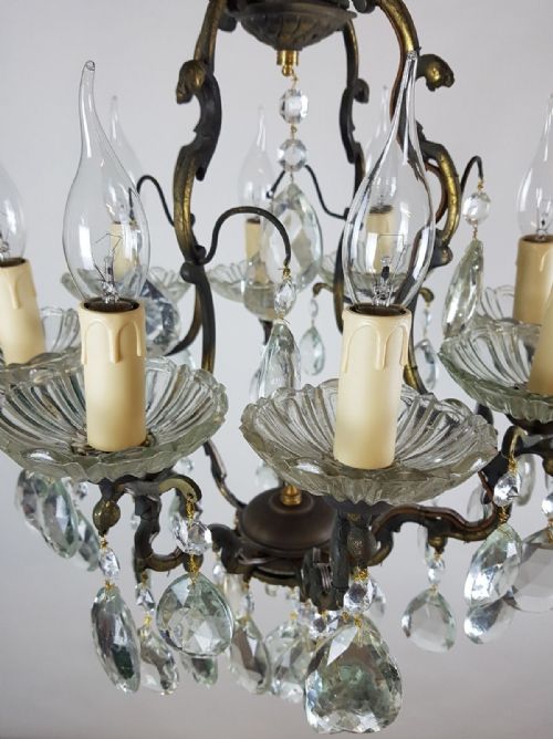 fig 5. French c1910 Small 8 Arm Gilt Brass Bag Chandelier