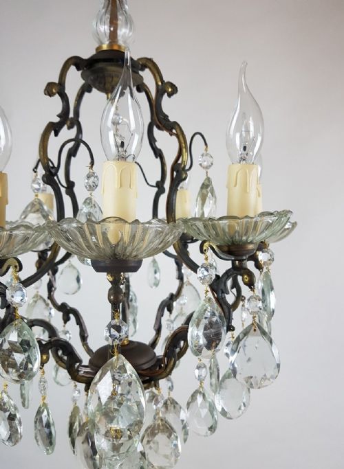 fig 6. French c1910 Small 8 Arm Gilt Brass Bag Chandelier