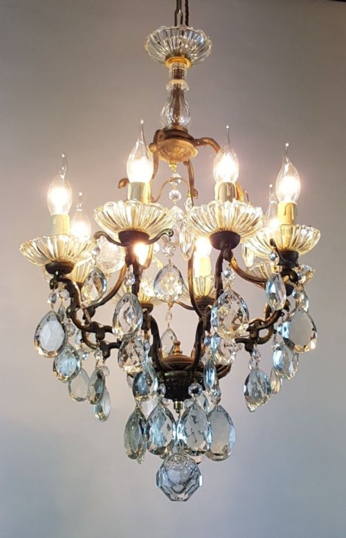fig 8. French c1910 Small 8 Arm Gilt Brass Bag Chandelier