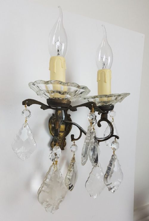 fig 2. Pair of c1910 Dainty Glass Dish Brass Wall Lights