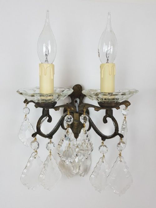 fig 3. Pair of c1910 Dainty Glass Dish Brass Wall Lights