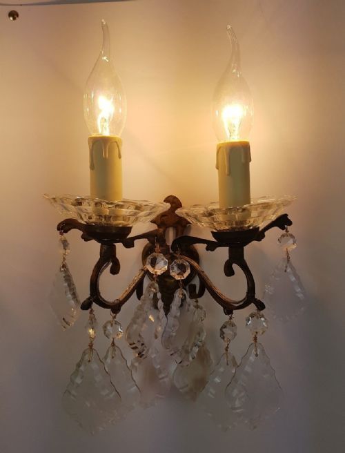 fig 4. Pair of c1910 Dainty Glass Dish Brass Wall Lights