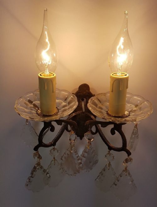 fig 5. Pair of c1910 Dainty Glass Dish Brass Wall Lights