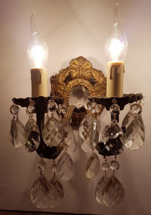 fig 2. Pair of French c1910 Gilded Brass Crystal Wall Lights