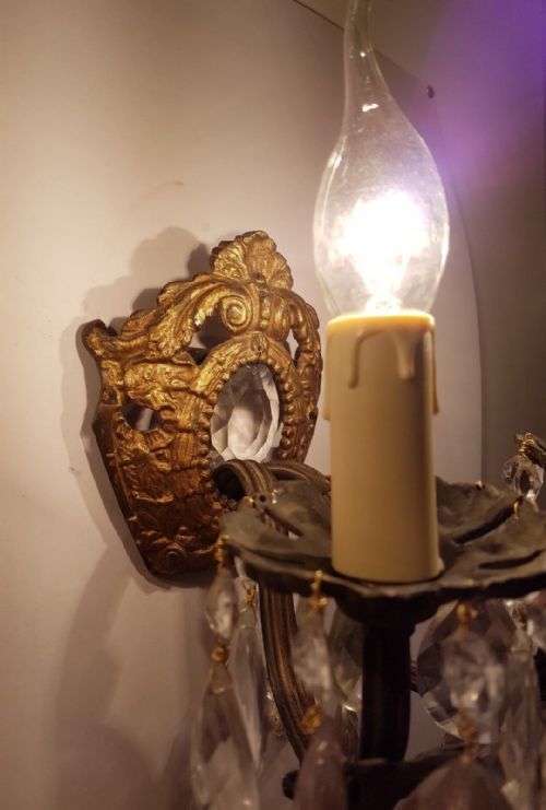 fig 3. Pair of French c1910 Gilded Brass Crystal Wall Lights
