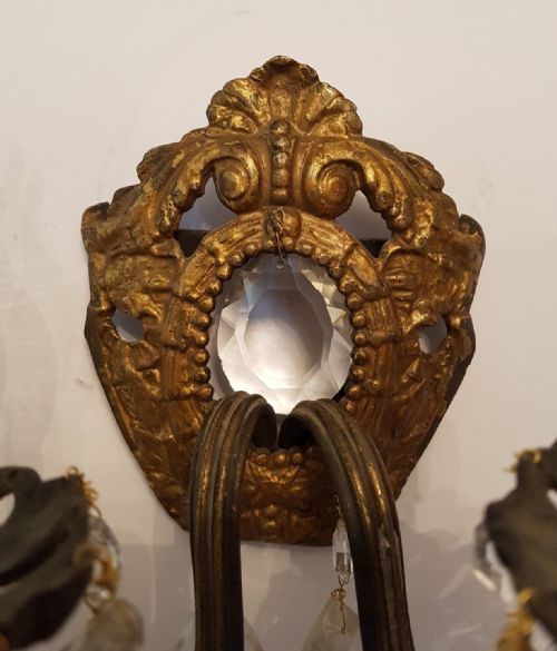 fig 4. Pair of French c1910 Gilded Brass Crystal Wall Lights