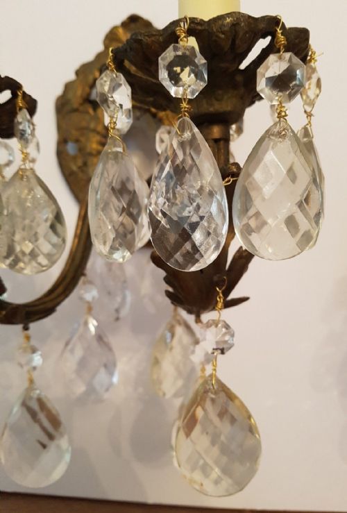 fig 6. Pair of French c1910 Gilded Brass Crystal Wall Lights