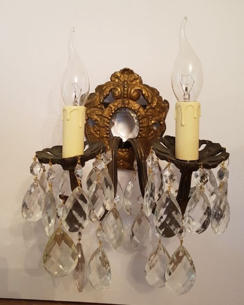 fig 7. Pair of French c1910 Gilded Brass Crystal Wall Lights