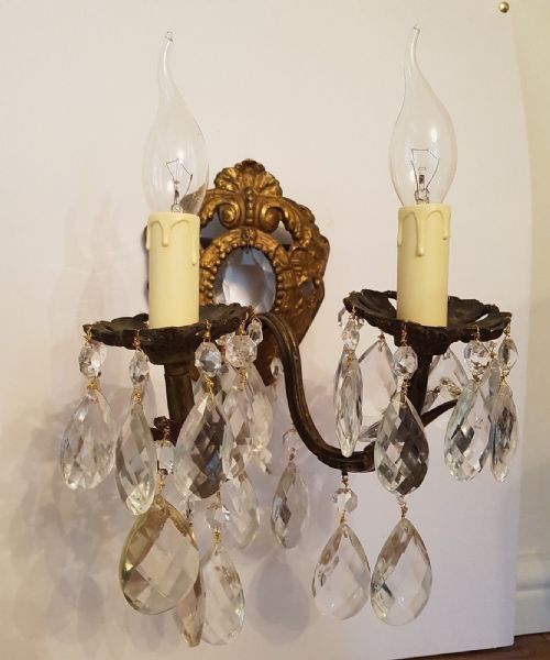 fig 8. Pair of French c1910 Gilded Brass Crystal Wall Lights