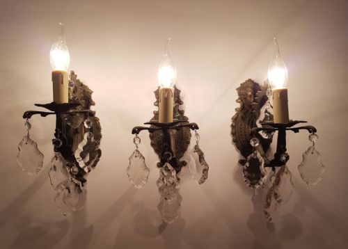 Set of 3 C1910 Brass Single Arm Classical Face Wall Lights
