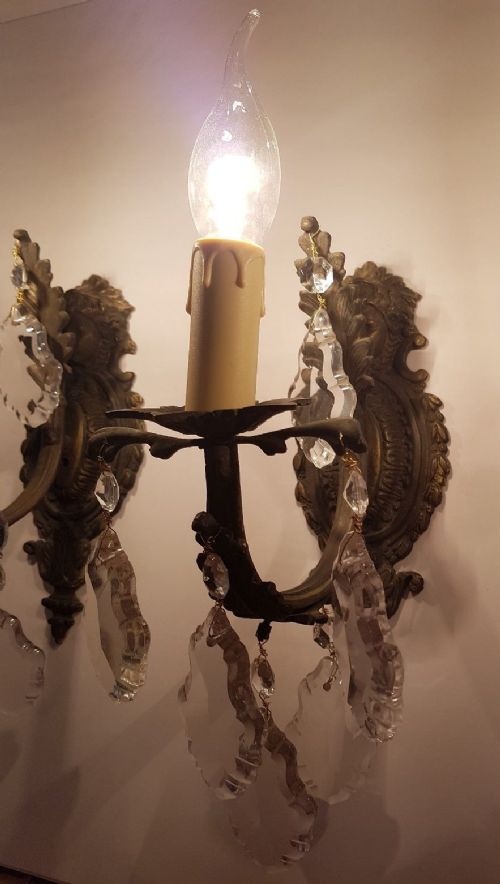 fig 1. Set of 3 c1910 Brass Single Arm Classical Face Wall Lights