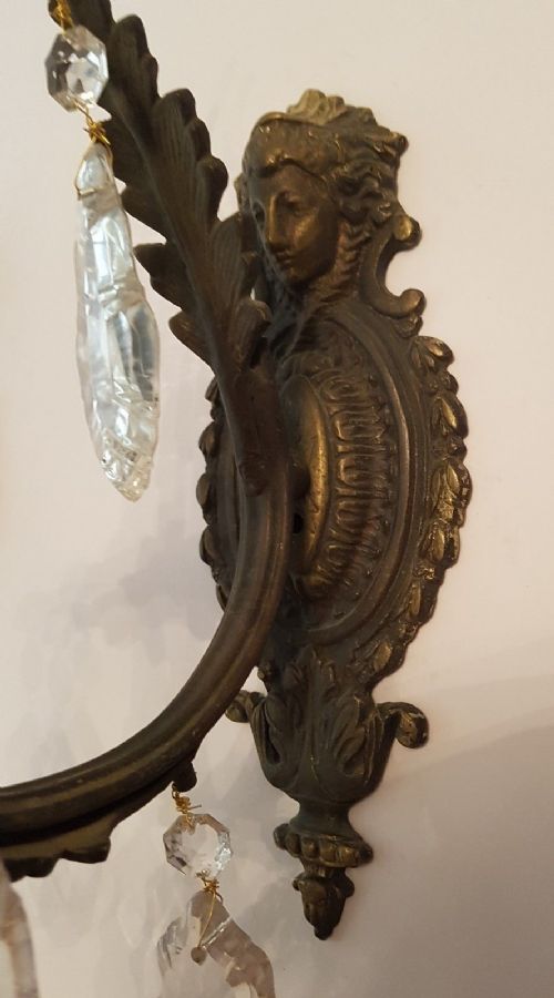 fig 4. Set of 3 c1910 Brass Single Arm Classical Face Wall Lights