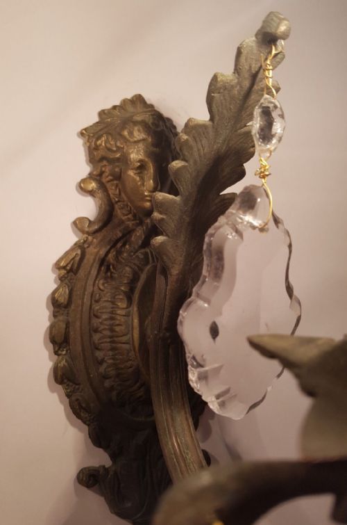 fig 5. Set of 3 c1910 Brass Single Arm Classical Face Wall Lights